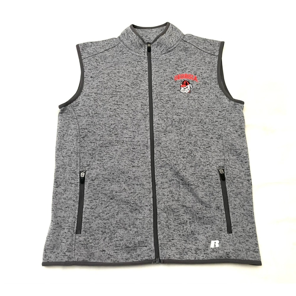 Georgia Bulldogs Russell Athletic Fleece‎ Vest Large Heather Gray Full Zip
